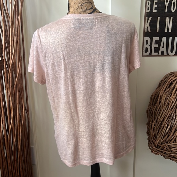 Nicole Miller New York Peach Metallic V-Neck Short Sleeve Linen Tee - Picture 5 of 7